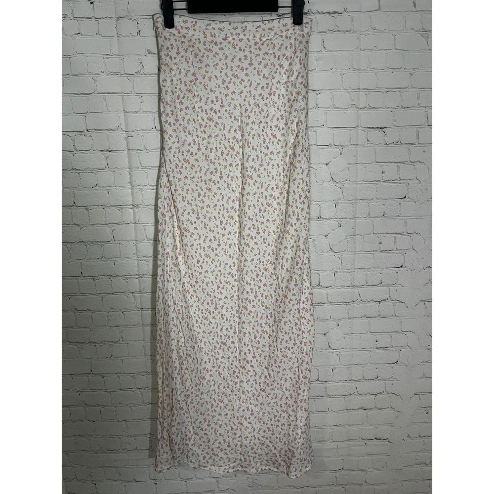 Charlie Holiday Floral Maxi Skirt White Pink Yellow Ditsy Print Size 4 USA‎ S